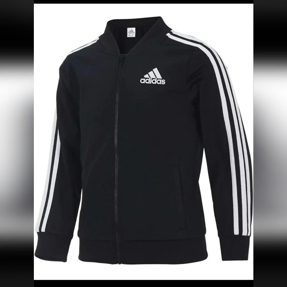 Adidas Girls Full Zip Tricot Jacket - Black & White- Large (14)-NWT
